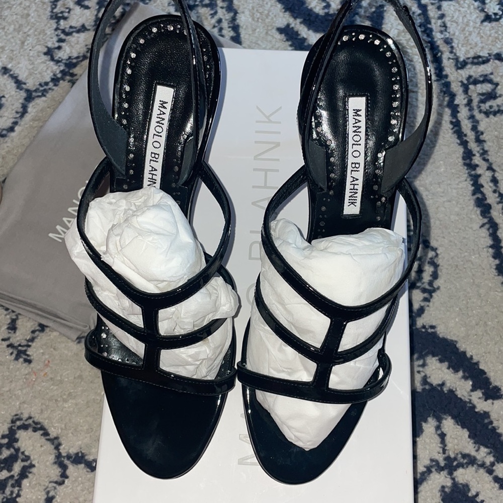 Manolo Tysahi 90MM Patent Leather Slingback Sandals